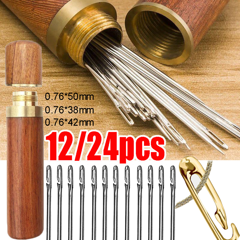 24pcs Sewing Needle Blind Needles Side Opening Self-threading Stainless Steel Pin Elderly Family Hand Sewing Tool Beaded Needles