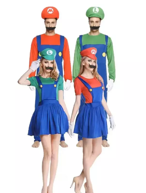 Dziecko Super Mari Bros Cosplay garnitur dla dzieci Anime Fantasy Romper chłopiec dziewczynka impreza z okazji Halloween kostium kapelusz derby z długim rękawem