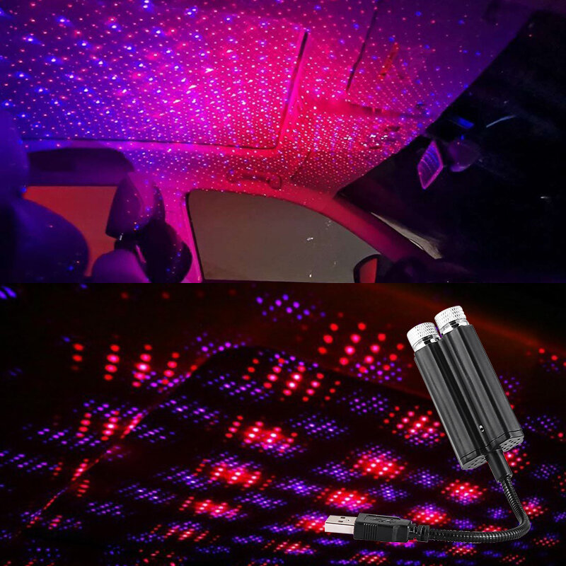 Luces LED interiores para techo de coche, proyector de atmósfera estrellada con USB, decoración nocturna para el hogar, accesorios de luz Galaxy, 1 unidad