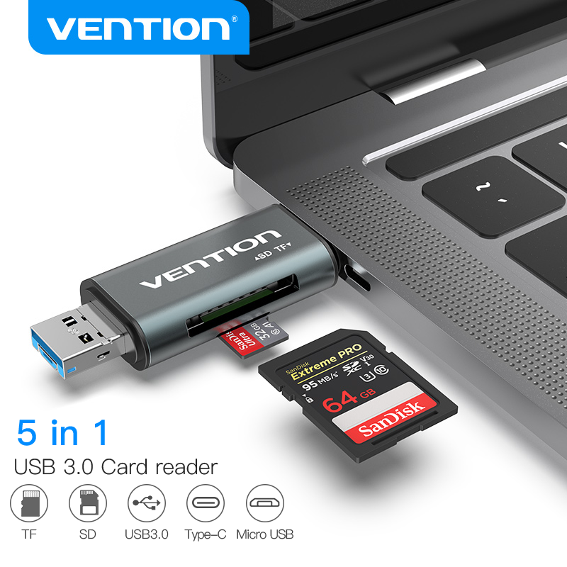Vention Micro SD Card Reader อะแดปเตอร์ Type C Micro USB SD Adapter สำหรับ MacBook แล็ปท็อป USB 3.0 SD /TF OTG Card Reader