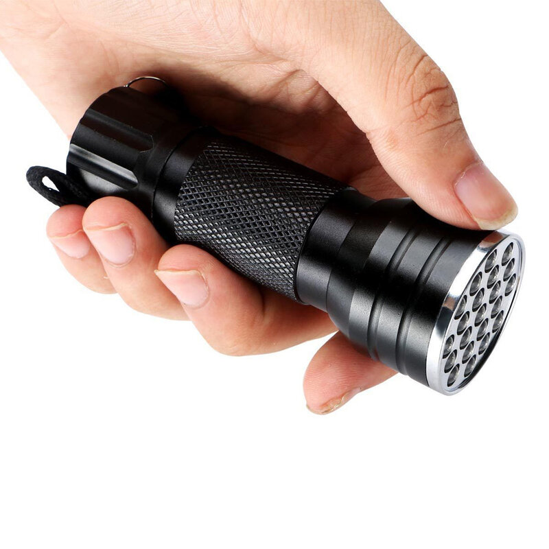21 lampu senter UV daya baterai tempurung hitam deteksi LED senter Mini campuran aluminium sakelar klik tes urin portabel