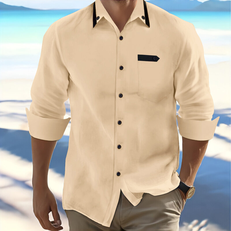 Camisa casual solta de manga comprida de algodão e cânhamo retrô masculina, camisa britânica, nova, primavera e outono