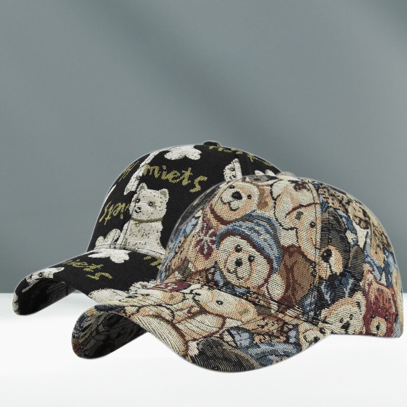 강아지 프린트 귀여운 곰 야구 모자, 작은 곰 프린트 코튼 스냅백 모자, 남녀공용-십대 만화 모자, 신제품
