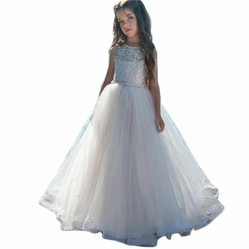 Платье для девочек с цветочным принтом, Тюлевое платье с открытой спиной для свадьбы, детского праздника Eucharist, выпускного вечера, индивидуальное платье