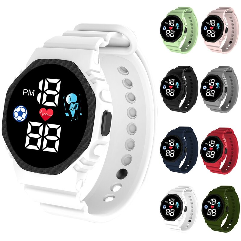 Dzieci oglądają modne wyświetlacze Led zegarek z datownikiem codzienne życie wodoodporne sportowy zegarek z bransoletką kolorowe silikonowy pasek do zegarka dla dzieci