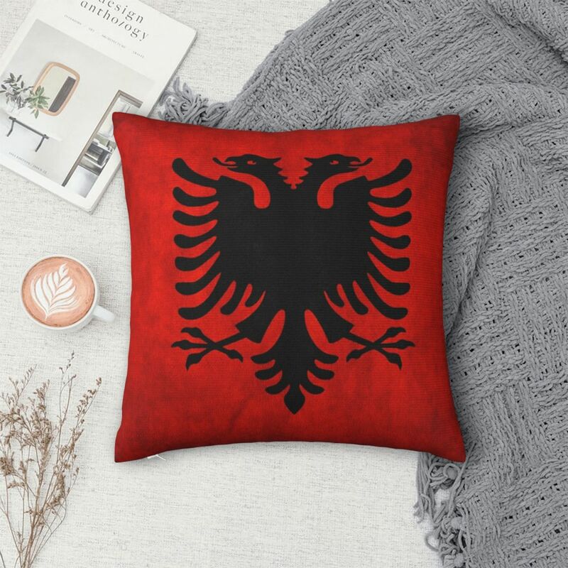 Funda de almohada cuadrada de poliéster con bandera de Albania, cubierta de cojín de terciopelo con cremallera decorativa, cómoda, para el hogar y el coche