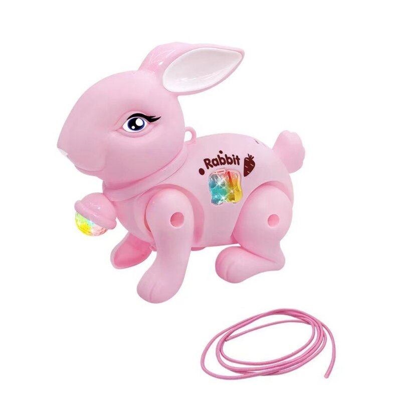 Dây xích đồ chơi thỏ đi bộ bằng điện LED Đồ chơi thỏ âm nhạc Quà tặng sinh nhật cho bé