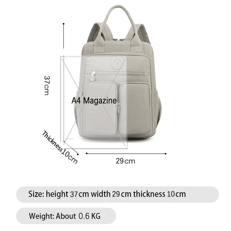 Moda damski plecak wodoodporny Nylon miękka rączka solidna multi-pocket Travel Zipper Feminina School Bags plecak na laptopa