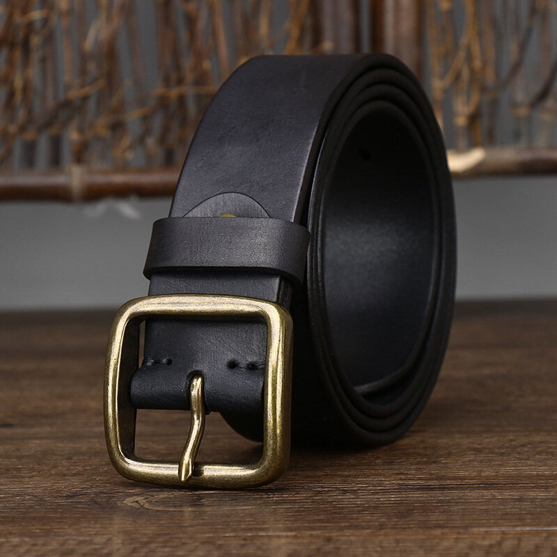 Cinturón con hebilla de cobre de vaca puro para hombre y mujer, cinturón Universal de cuero de alta calidad para entrenamiento de caza, 3,8 cm de ancho y 4mm de grosor