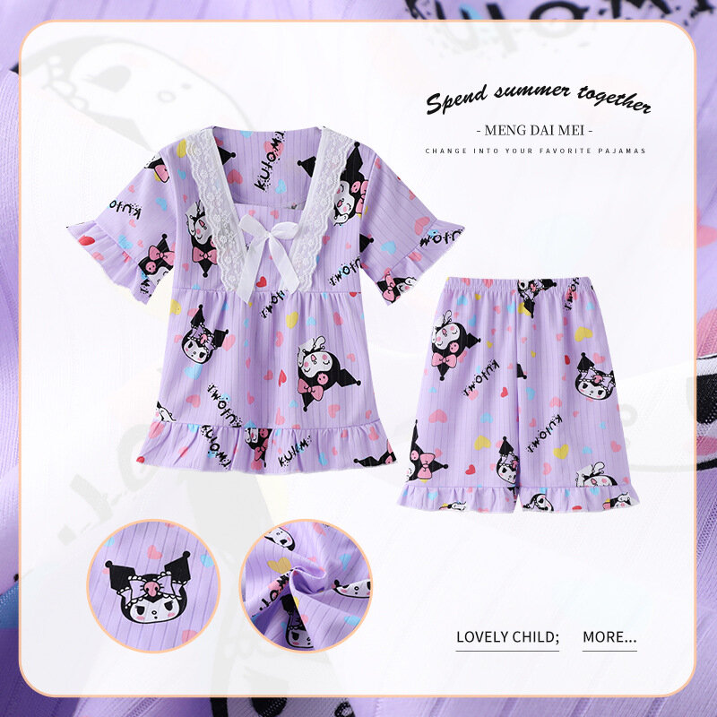 2024 летняя кавайная Детская Пижама принцессы аниме Cinnamoroll Kuromi My Melody Детские пижамные комплекты пижамы для девочек домашняя одежда