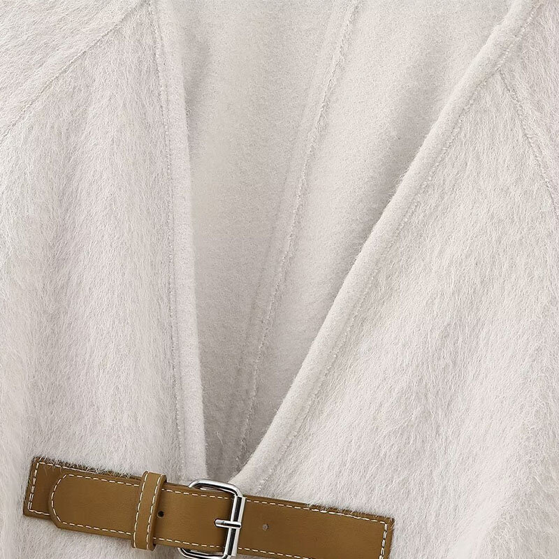 Chaqueta informal de manga larga con cuello en V para mujer, abrigo suave con cinturón, ropa ajustada y elegante, Primavera, 2024