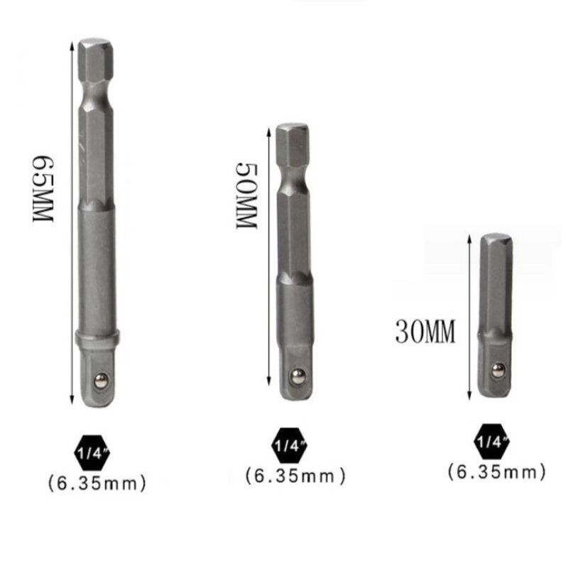 3 Stuks 1/4in Boor Socket Adapter Bits Verlenging Voor Impact Driver 30/50/65Mm Handvat Dia 6.3 Mm Elektrisch Gereedschap Onderdelen