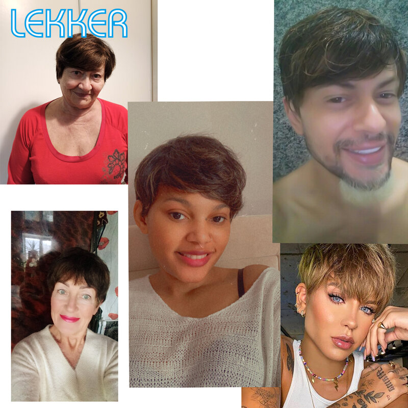 Lekker-Peluca de cabello humano liso con flequillo para mujer, pelo brasileño Remy, color ombré, marrón, Burg, Rojo