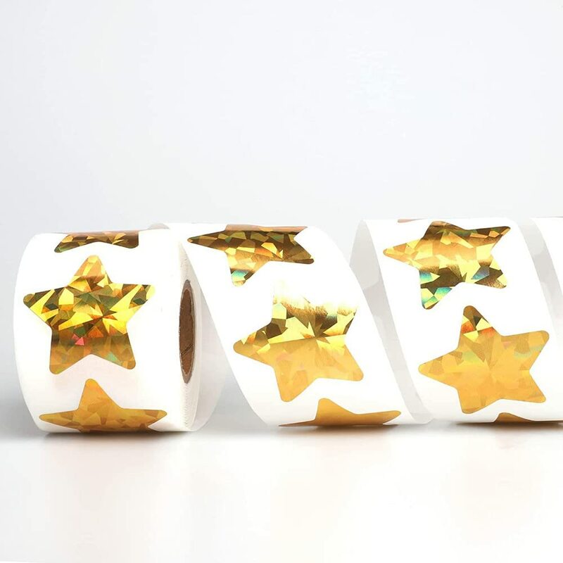 500 sztuk/rolka złota gwiazda twarz naklejka dla dzieci naklejka używana jako nagroda Shiny Sparkle Star etykiety samoprzylepna naklejka etykieta prezent dekoracja