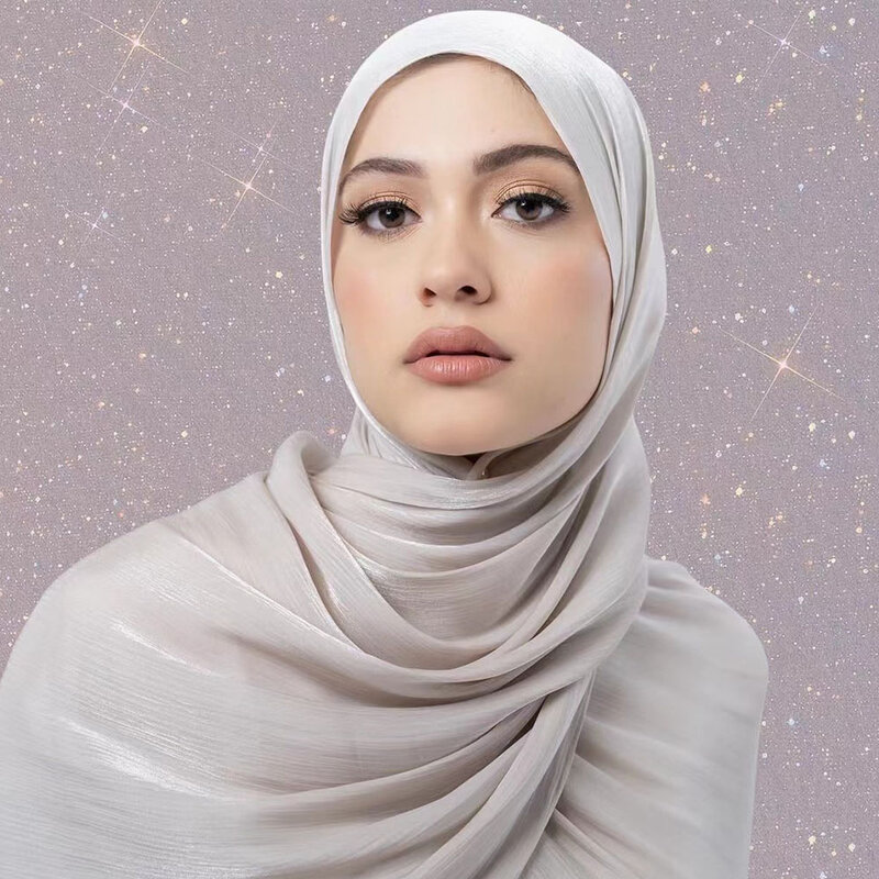 Sciarpa di seta luccicante di lusso donna semplice Chiffon luccicante Hijab lucido elegante scialle da festa da donna sciarpe da donna da sposa 175*75cm