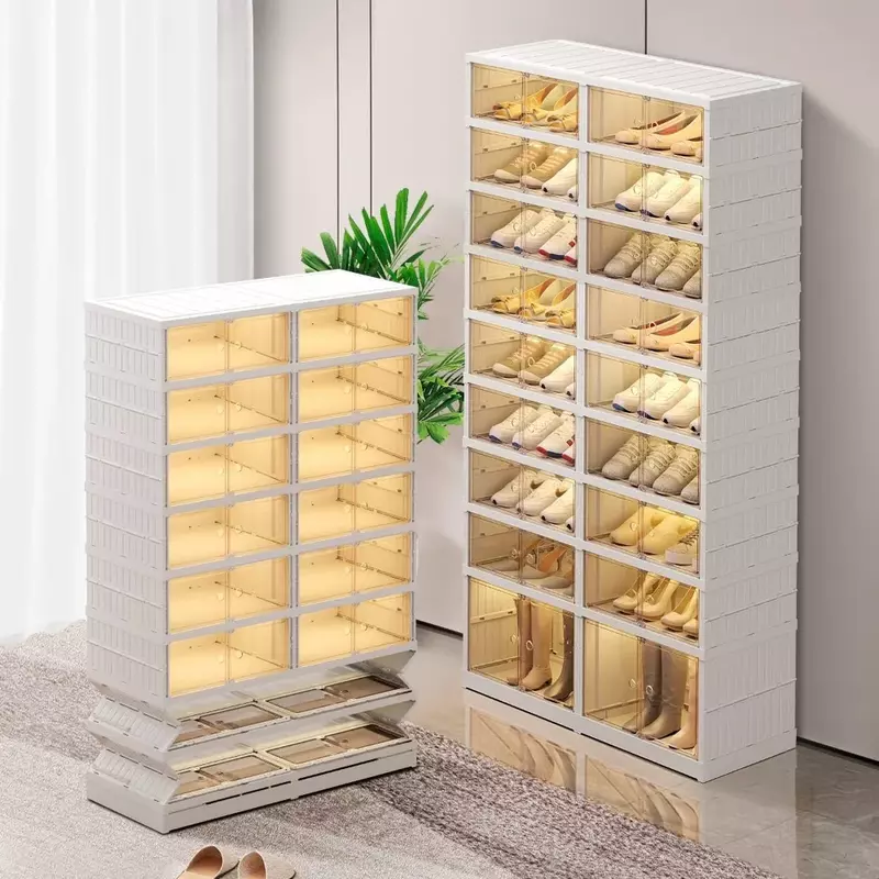 Closet Organization Cabinet, Plastic Shoes Shelf Rack, Easy Assembly Shoe Cabinet with Lids, Foldable Shoe Rack Cabinet