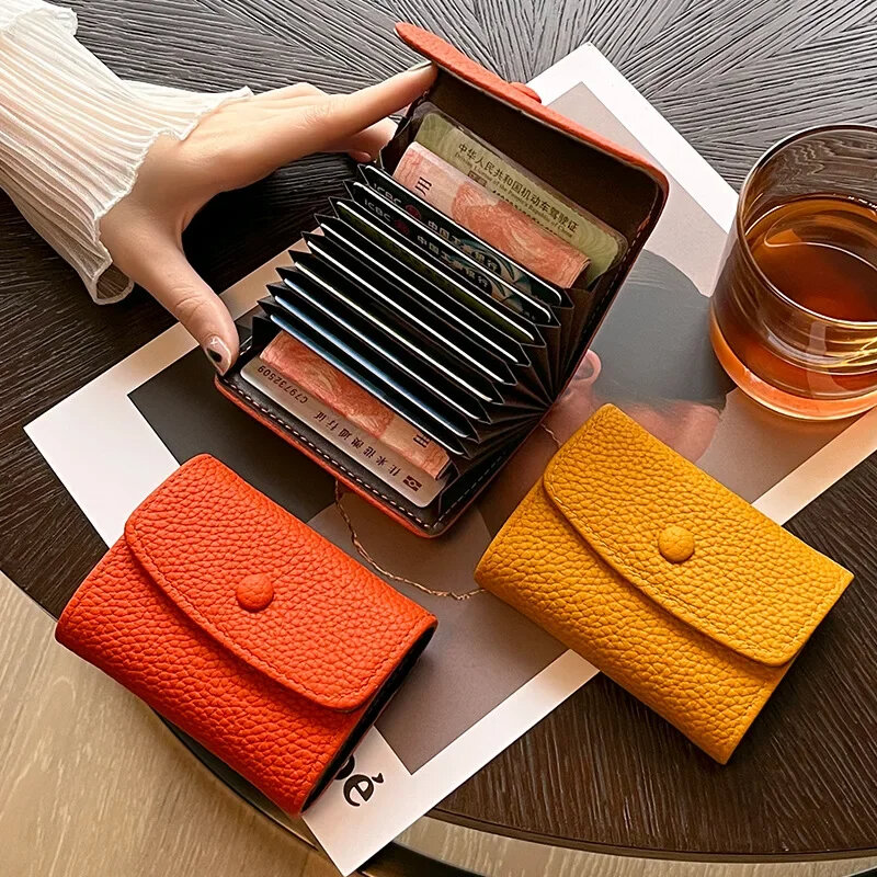 Women Wallets Fashion Lychee Pattern Snap Cards Holders Coin Purse Female Short Wallets Bag Business Credit ID Card Holder Cover