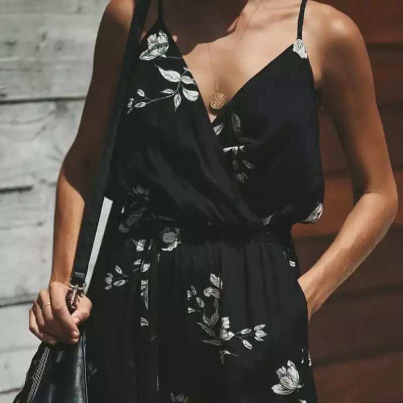 2024 NEW Women Summer Sexy Backless Casual Deep-V Floral Print Strappy Jumpsuits Romper Jumpsuit