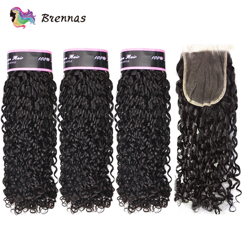 Funmi-Bundles de cheveux humains brésiliens à double proximité pour femmes, fermeture à lacet 4x4, boucles Pixie
