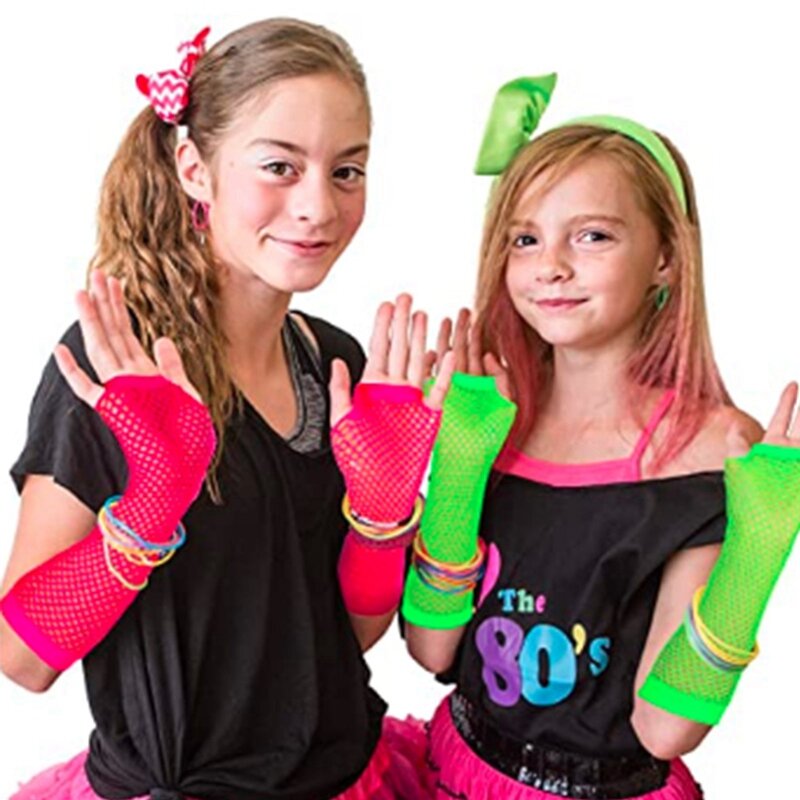 ผู้หญิง Fingerless Fishnet Neon ถุงมือที่มีสีสันสุทธิตาข่ายถุงมือยาวสำหรับสตรีสวยเซ็กซี่แขนอุ่นฤดูร้อน