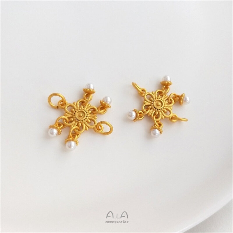 Sabbia oro intarsiato perla fai da te accessori di perline fatti a mano perline di trasporto palline di fiori pendenti ornamenti ciondoli pendenti K430