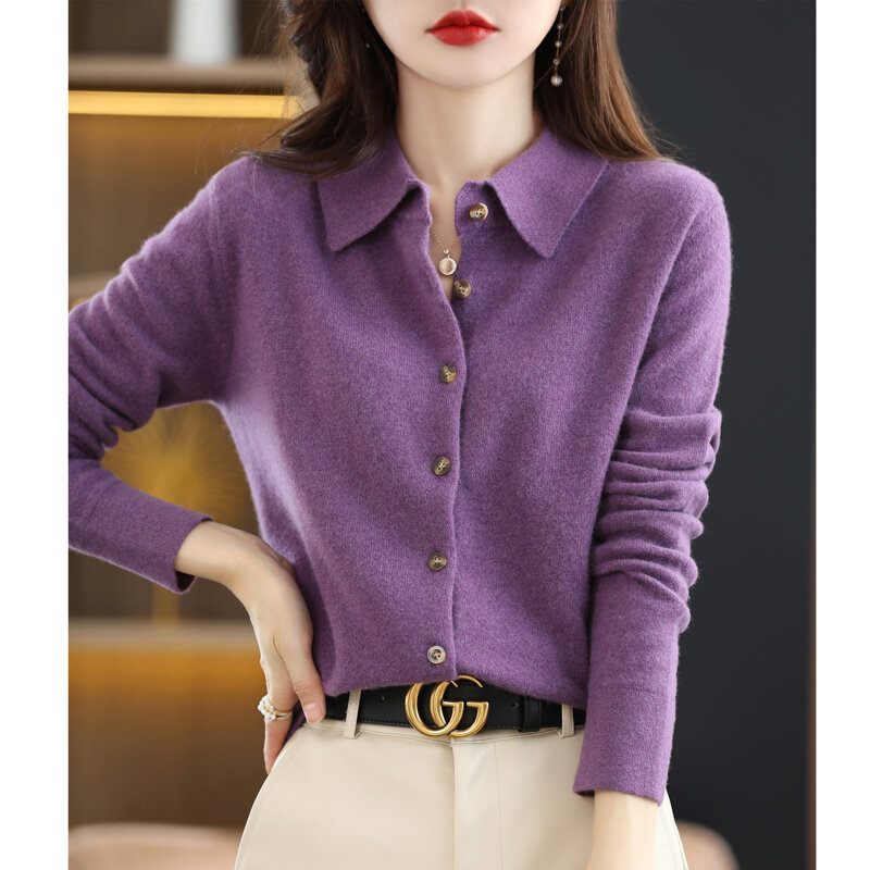 Cardigan tricoté en laine pour femmes, veste Polo ample, pull-over extérieur, couleur unie, boutons, pull français, nouvelle collection printemps 2022