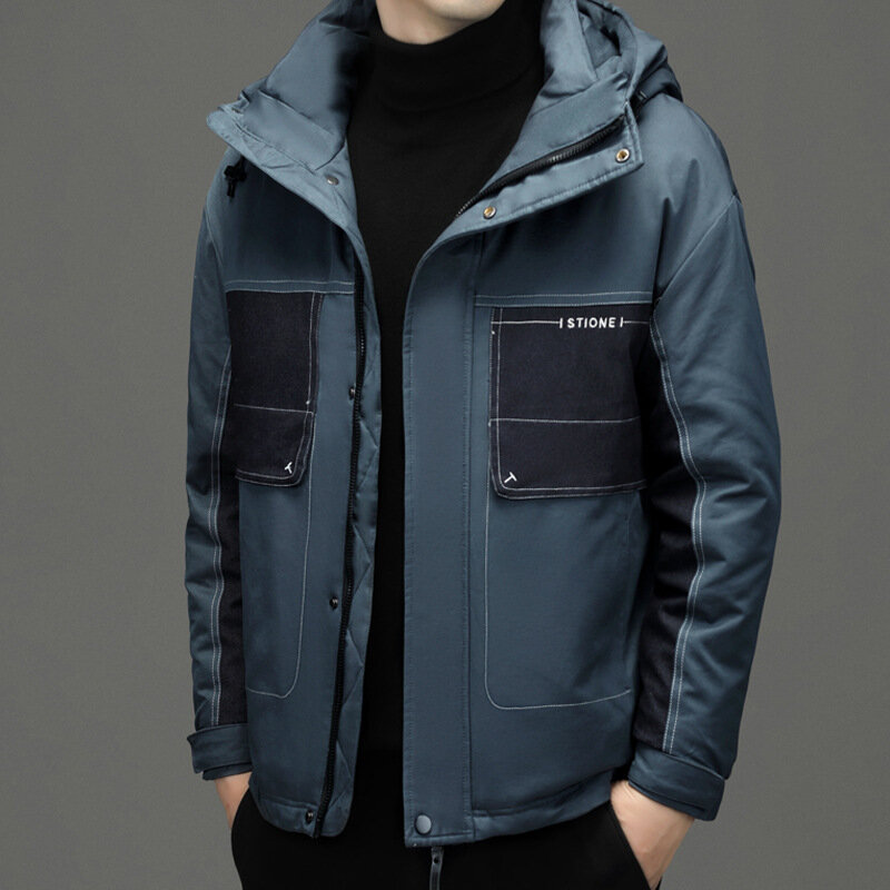 Men Trendy Hooded Down Jacket Winter New Man White Duck Down Thickened Warm Loose Outwear Solid Color Casual Versatile Parka