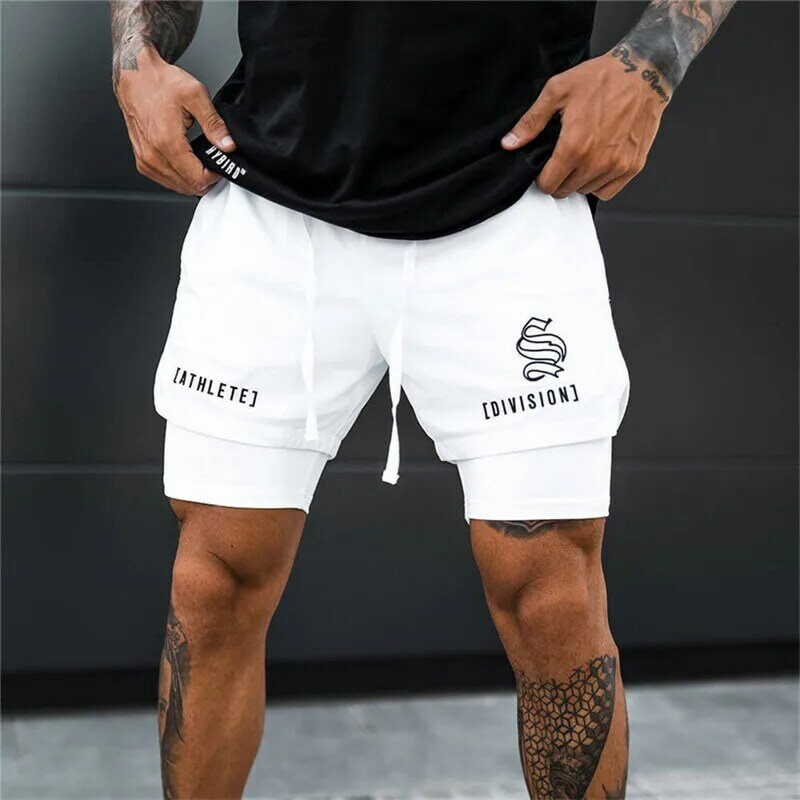 Pantalones cortos 2 en 1 para hombre, ropa deportiva de secado rápido, 2 en 1, para gimnasio y correr, de doble cubierta, 2022