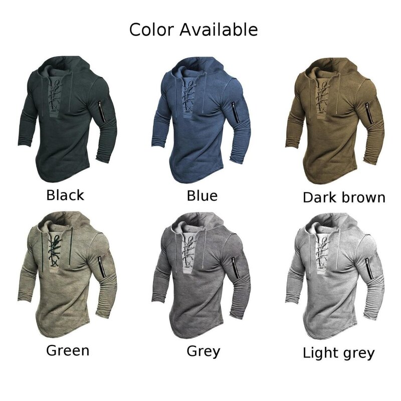 Pullove Top Soft T-shirts Casual Comfortable Drawstring Fashion Full Sleeve Long Sleeve Men Top Office Vacation