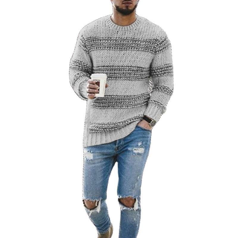 Autumn and Winter Fashion Thick Sweater Men's Long-sleeved Pullover Men's O-neck Solid Color Loose Sweater Knitted Top