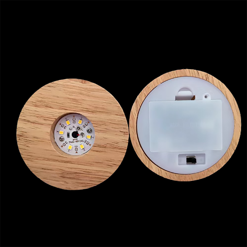 Bateria operado 8cm redonda de madeira led luz base base suporte suporte mesa 3d noite lâmpada base cristal vidro resina arte ornamentos