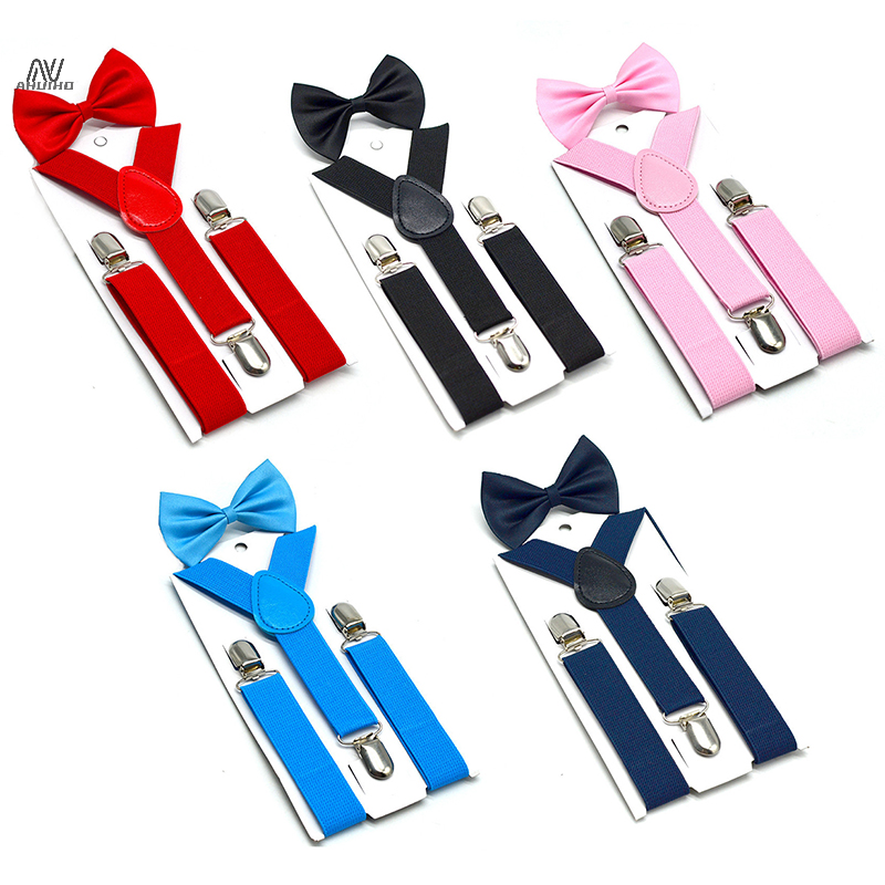 مجموعة ربطة عنق حزام أحادية اللون للأطفال ، حمالات للأولاد والبنات ، حمالات ص الظهر ، ربطة عنق مرنة ، قابلة للتعديل ، مشبك