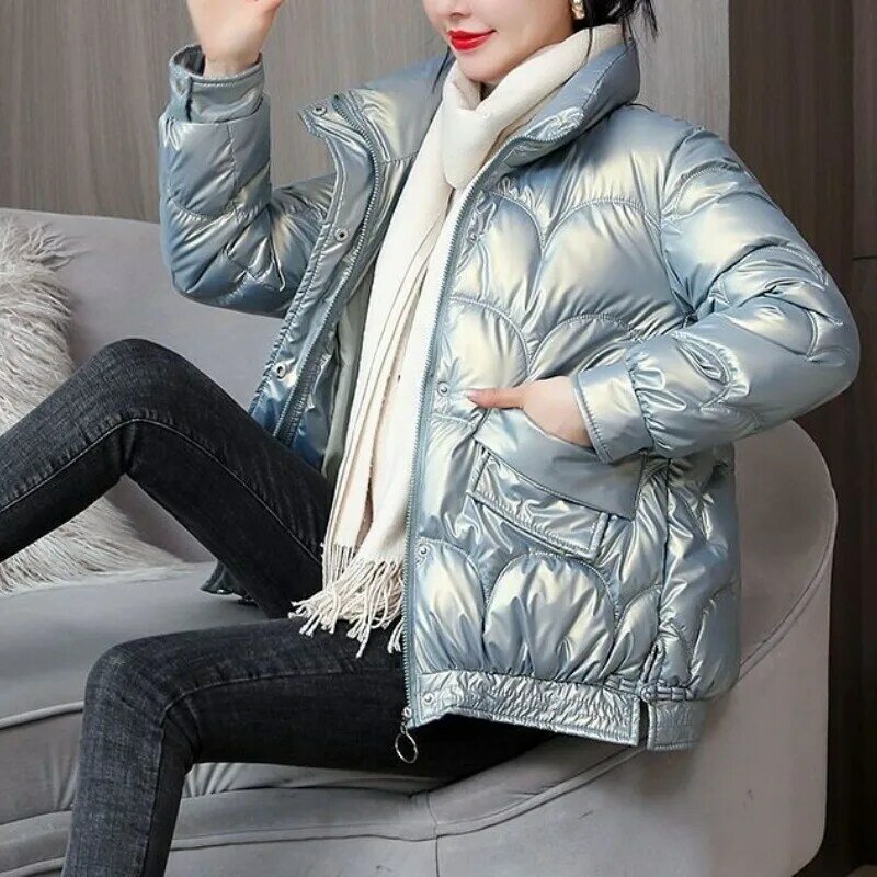 Donna autunno inverno nuova moda elegante collo solido tasca con bottoni con cerniera Casual Versatile manica lunga cappotto corto in cotone sciolto