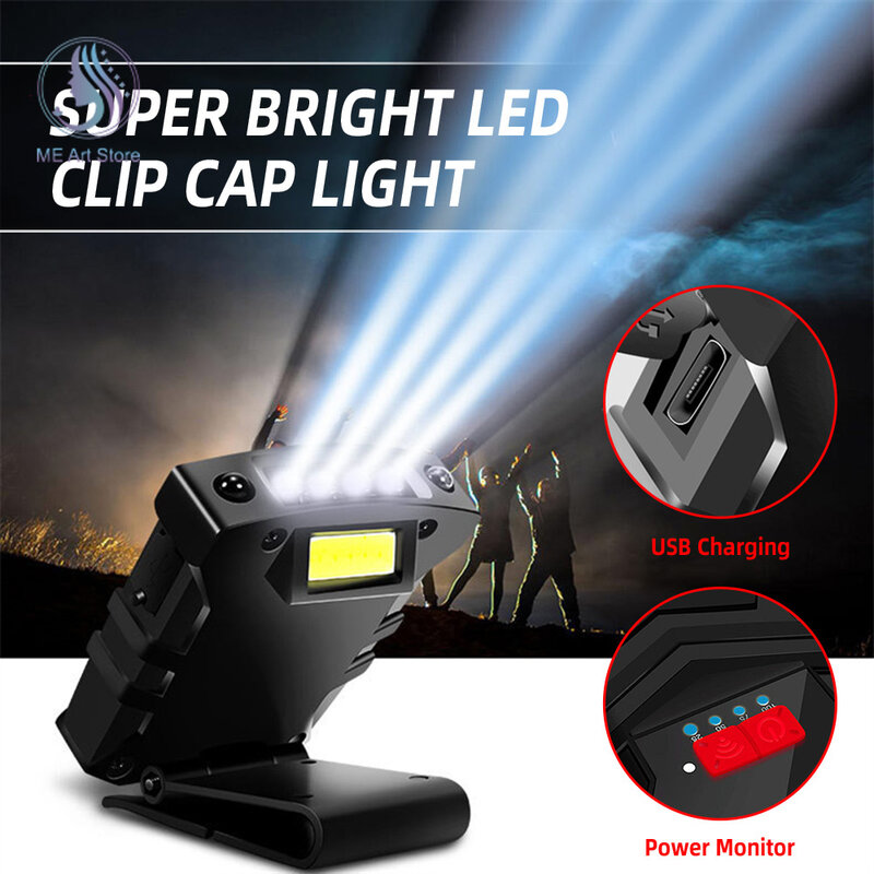 Outdoor Induction Headlamp Waterproof Cap Clip Lamp Rechargeable LED Flashlight for Camping Fishing Hiking
