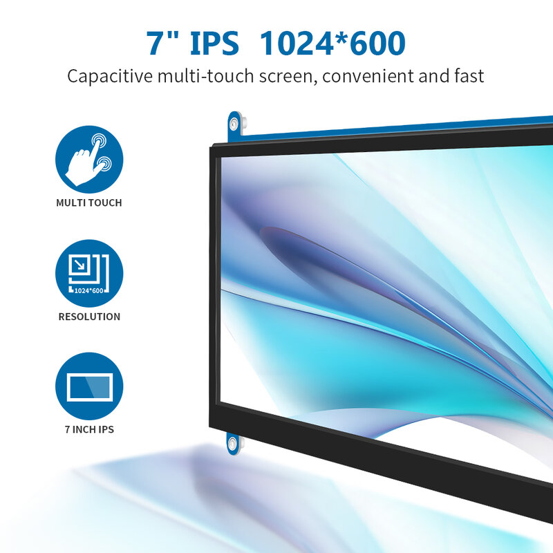 Raspberry Pi Touchscreen Monitor, Tela HDMI, 1024x600, Compatível com Aida Ras Pi 4 3B + 3B 2B BB, Preto, Novo, 7"