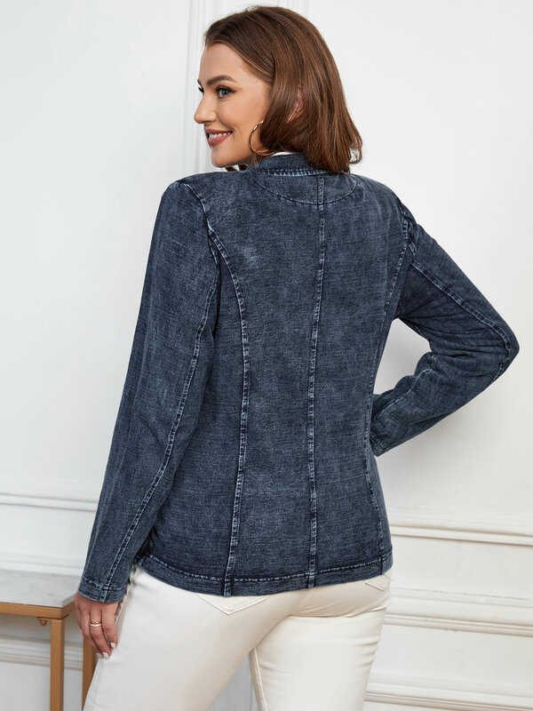 LIH HUA damski Plus Size dżinsowy kombinezon jesienny elegancki, szykowny garnitur dla pulchnych kobiet dzianina bawełniana garnitur