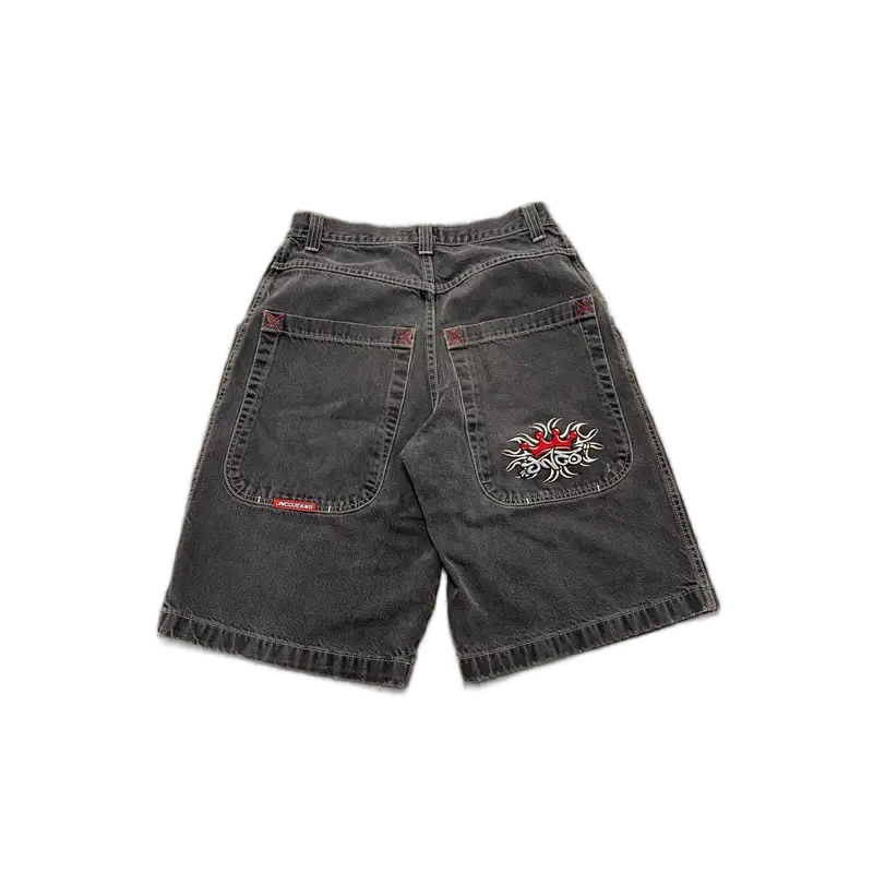 JNCO Jeans Shorts Hip Hop Retro Y2K Shorts for Women Crown Embroidery High Waist Basketball Loose Denim Shorts Streetwear
