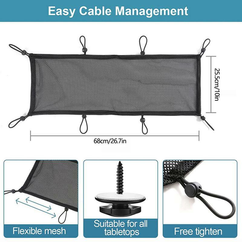 Organizador de malla para debajo del escritorio, bolsa de malla para gestión de cables, gran capacidad, ahorro de espacio, para la mayoría de las mesas de pie