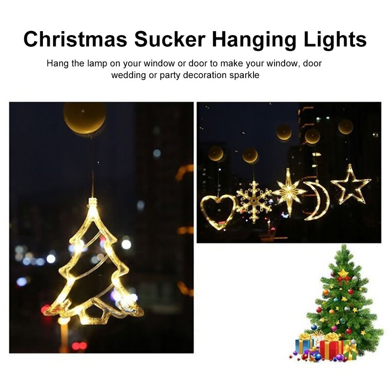 크리스마스 LED 빛 눈송이 산타 사슴 매달려 빨판 램프 창 장식품 홈 새해 후크 실내 장식