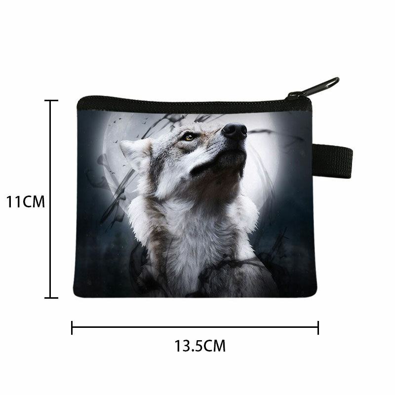 소년 애니메이션 지갑 인쇄 동전 지갑, 여성용 레저 쇼핑 동전 가방, 3D 인쇄 늑대 ID 신용 카드 보관 가방, A1