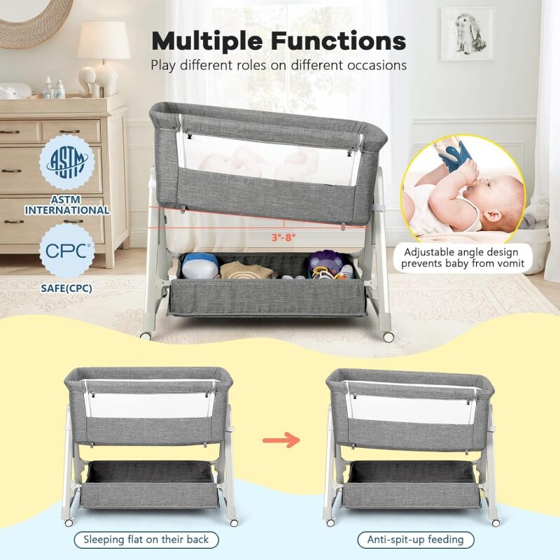Cowewie-赤ちゃん、幼児、新生児用のベッドサイドスリーパー、収納バスケット付き、組み立てが簡単で調整可能、キャビネットc