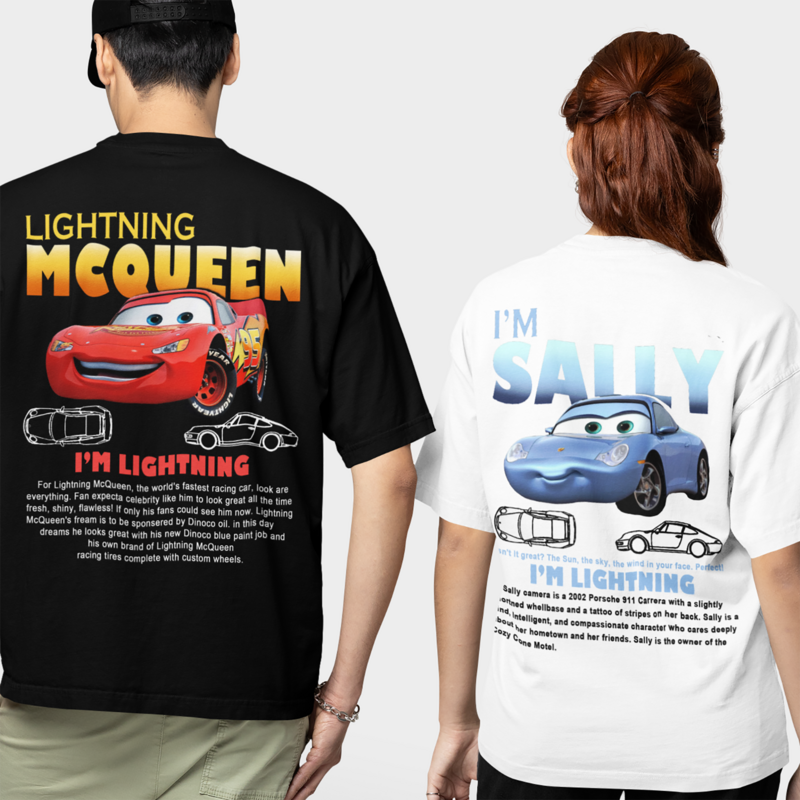 Fun Sally I'm Lightning Car Outfit T Shirt dla mężczyzn Kobiety Mcqueen Tee Shirt 100% bawełna Nowość Odzież Miłość Prezent dla pary
