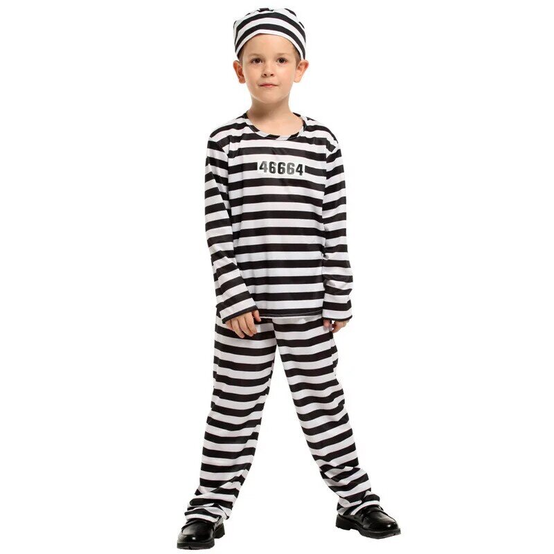 Детская тюремная Униформа на Хэллоуин реквизит для косплея костюм в черно-белую полоску