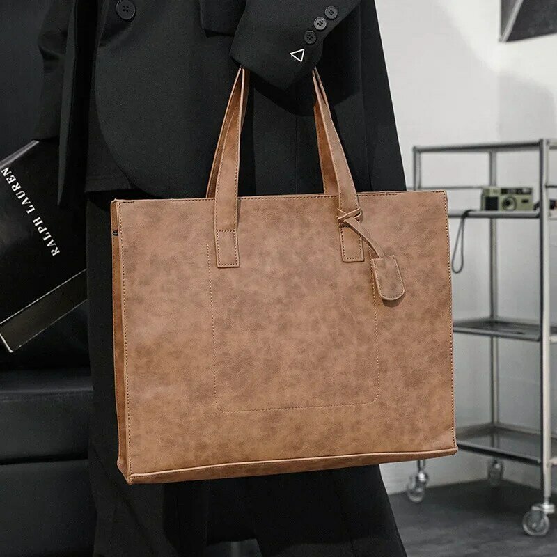 Fashion Large Capacity Men Shoulder Bag All-match PU Leather Tote Bag Mens Brand Designer Shoulder Messenger Men Handbags Bolsa