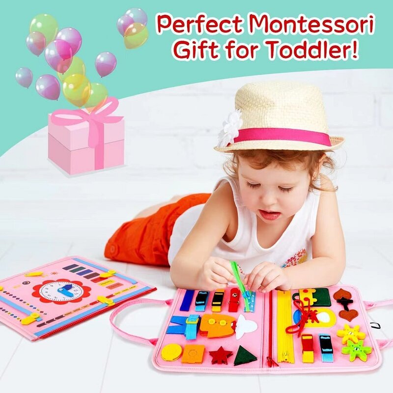 Montessori Baby Clothing Learning Board Cloth Book Busy Board Kid Felt Early Education Double-Sided Life Skills Exercise DIY Toy