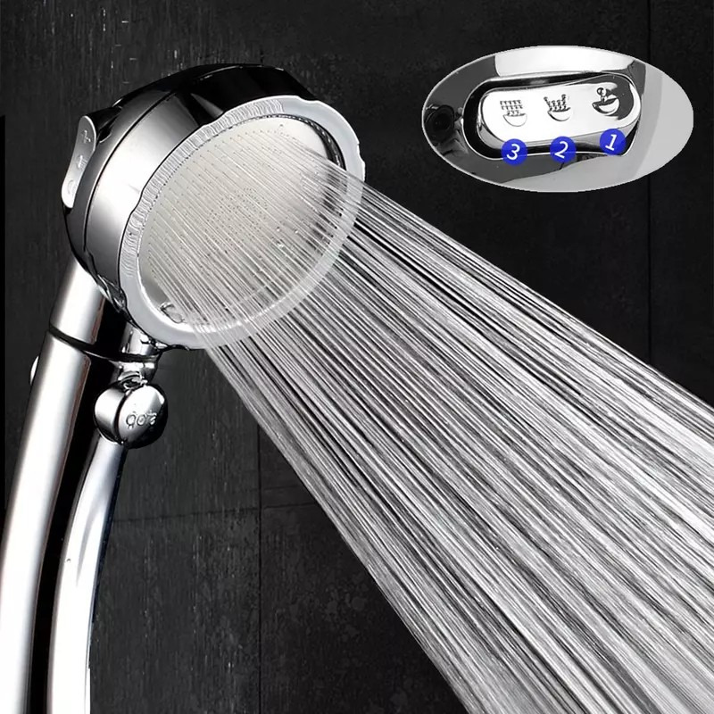 Rainfall Shower Head with Water Control Button, Water Saving, Rotating, pressão ajustável, acessórios do banheiro, 3 modos