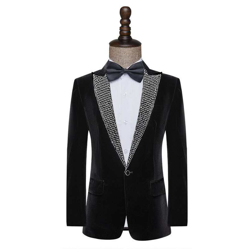 Prom Suits for Boys Men's Black Performance Clothes Singer Stage Performance Dress Slim Fit Trendy Emcee Blazer