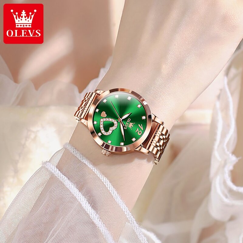 OLEVS-Relógio de aço inoxidável impermeável feminino, relógio de pulso de quartzo feminino, lindo diamante, marca superior, moda luxo