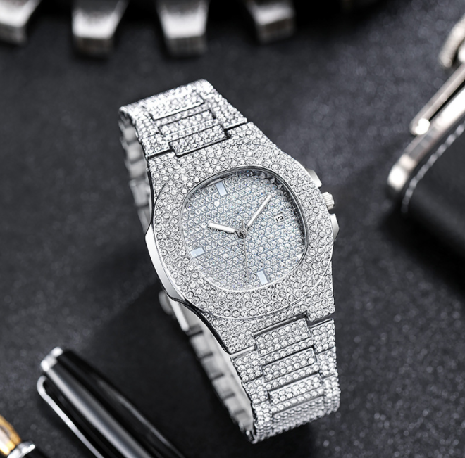 Reloj de cristal completo de lujo para mujer, relojes de moda, reloj de pulsera analógico de cuarzo con calendario
