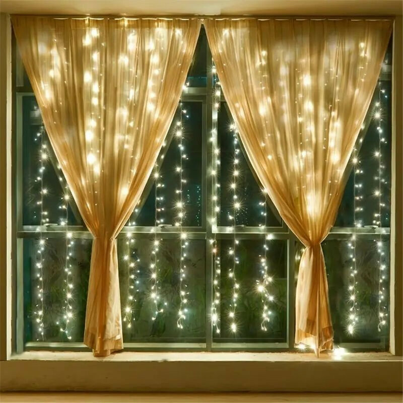8 modalità LED luci stringa tenda USB con lampada ghirlanda vacanza fata a distanza per la decorazione del giardino della stanza delle nozze della festa di natale
